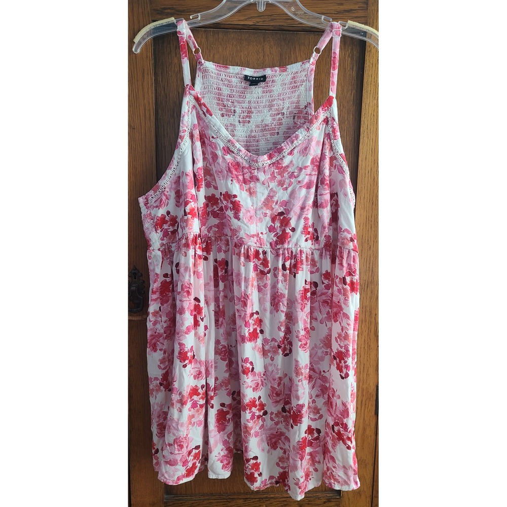 Torrid Pink Floral Babydoll Cami Top Smocked Back Crochet Trim Plus Size 4 4X